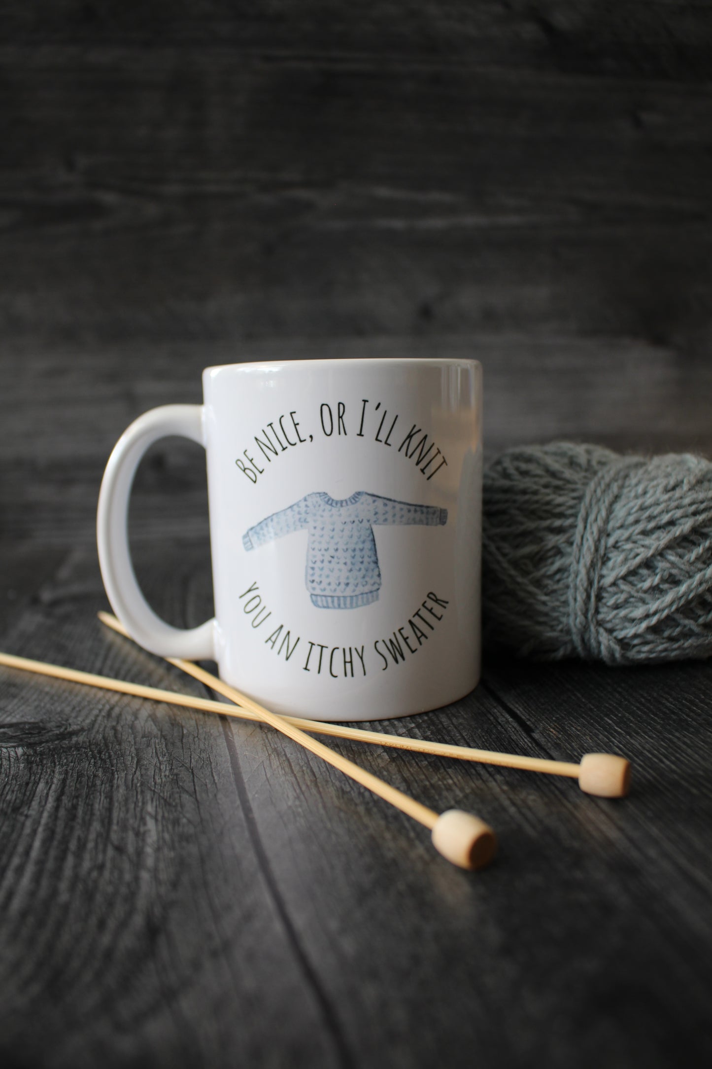 Be Nice, or I'll Knit You an Itchy Sweater Mug • Funny Knitting Mug • Gift Idea for Knitters