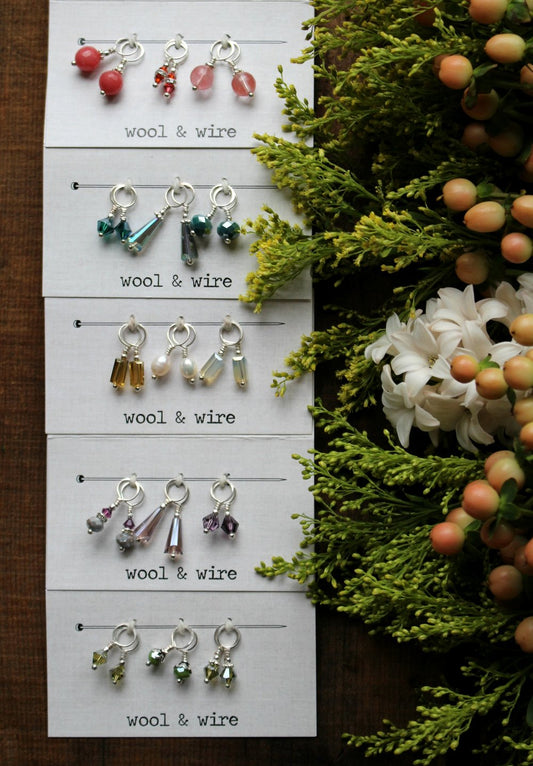 WOOL & WIRE Mini Crystal & Pearl Stitch Markers (Set of 6)