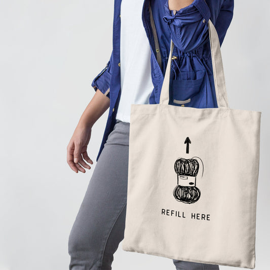 Craft Project Bag • "Refill here" Tote • Cotton Canvas Yarn Bag • Gift For Knitter or Crocheter