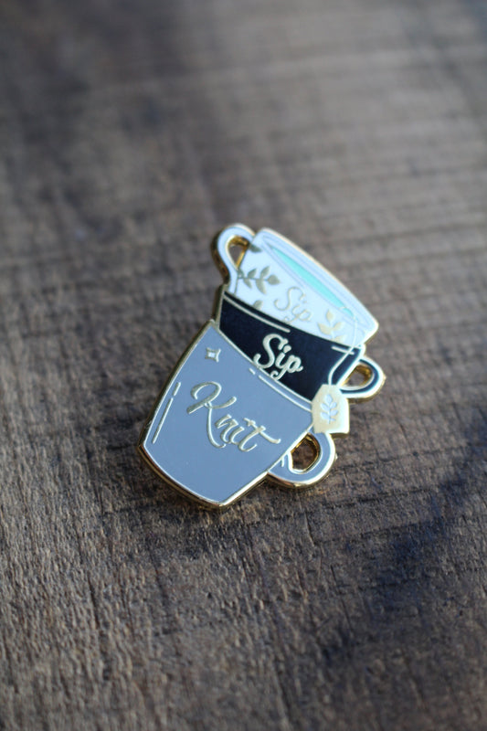 "Sip, Sip, Knit" Enamel Pin