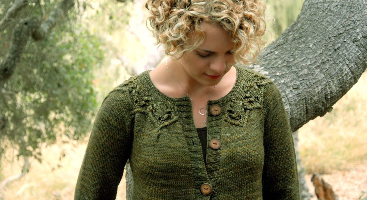 Leaf Yoked Cardigan for Women Pattern • Gnarled Oak Knitting Pattern PDF • Intermediate Knit Pattern