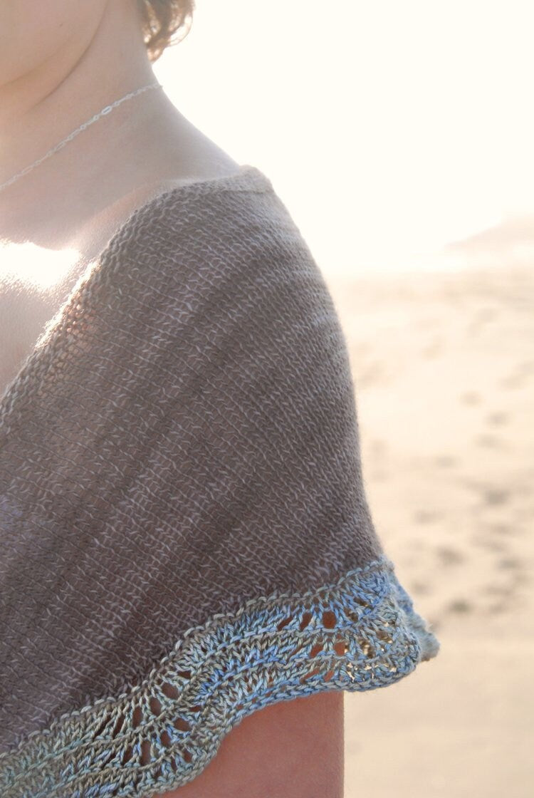 Lace Bordered Crescent Shawl Pattern • Sand and Sea Shawlette Knitting Pattern PDF • Intermediate Knit Pattern