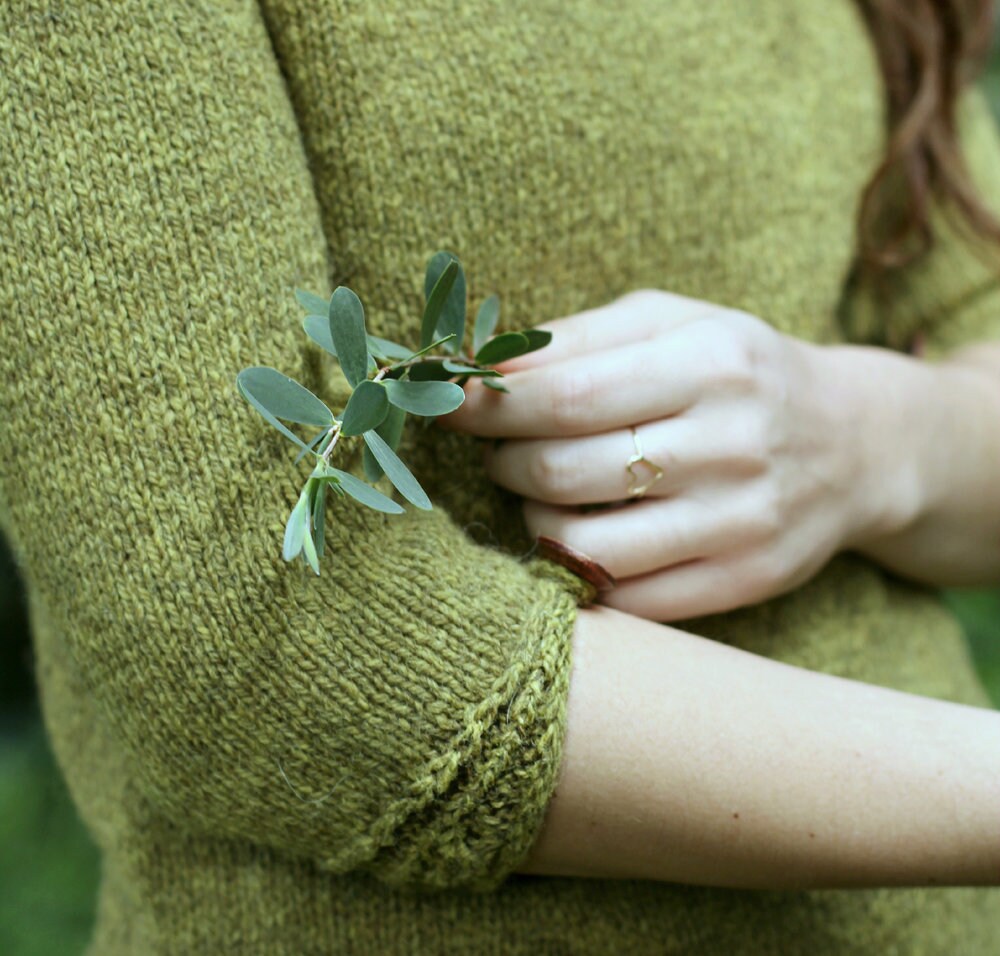 Leaf Neckline Raglan Pullover Knitting Pattern • Sprig Knitting Pattern PDF • Intermediate Knit Pattern