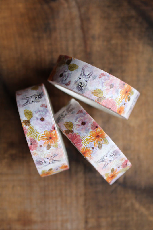 Llama Washi Tape • Japanese Washi Tape for Crafting and Gifts • Flowers and Llamas • Gift for Scrapbookers