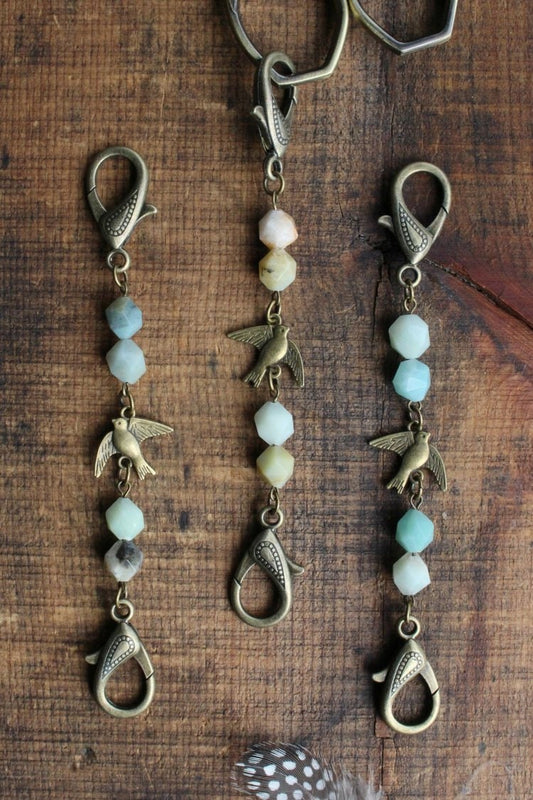 Swallow in Flight Scissor Chain • Handmade Quilting Accessory • Blue and Gold Accessory Chain  •  Handmade Gift for a Tailor or Seamstress