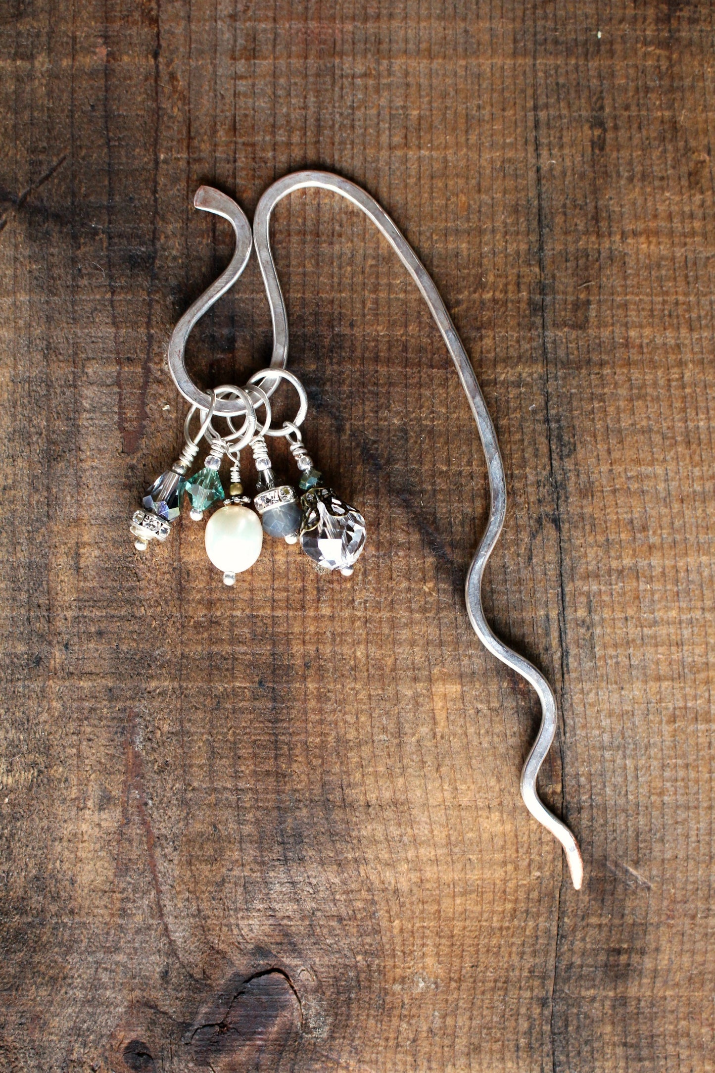 Shawl Stick for Knitters • Wool & Wire / Hammered Shawl Stick • Unique Knitting Gift for Women