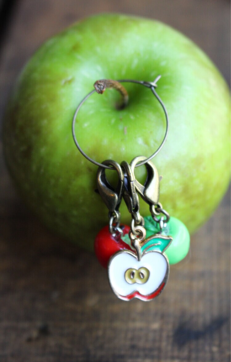 Stitch Markers • Apple Picking Progress Keeper Trio for Knitting • Cute Knitting Gift
