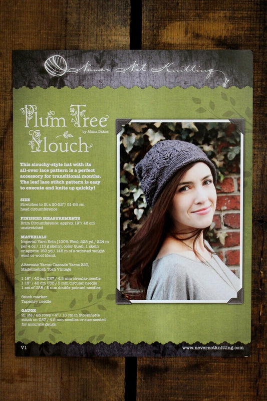Slouch Hat Knitting Pattern • Plum Tree Slouch Printed Knitting Pattern • Knitting Pattern Gift