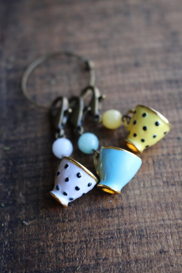 Stitch Markers • Teacup Progress Keeper Trio • Knitting Gift for Grandma