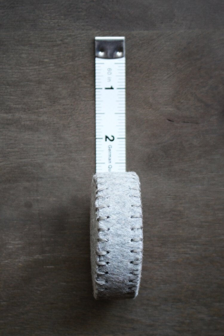 Felt Sewing Tape Measure • Hand-Stitched Woolen Tape Measures • Minimalist Sewing Accessories in Grey, Rust and Purple • Gift for Seamstress