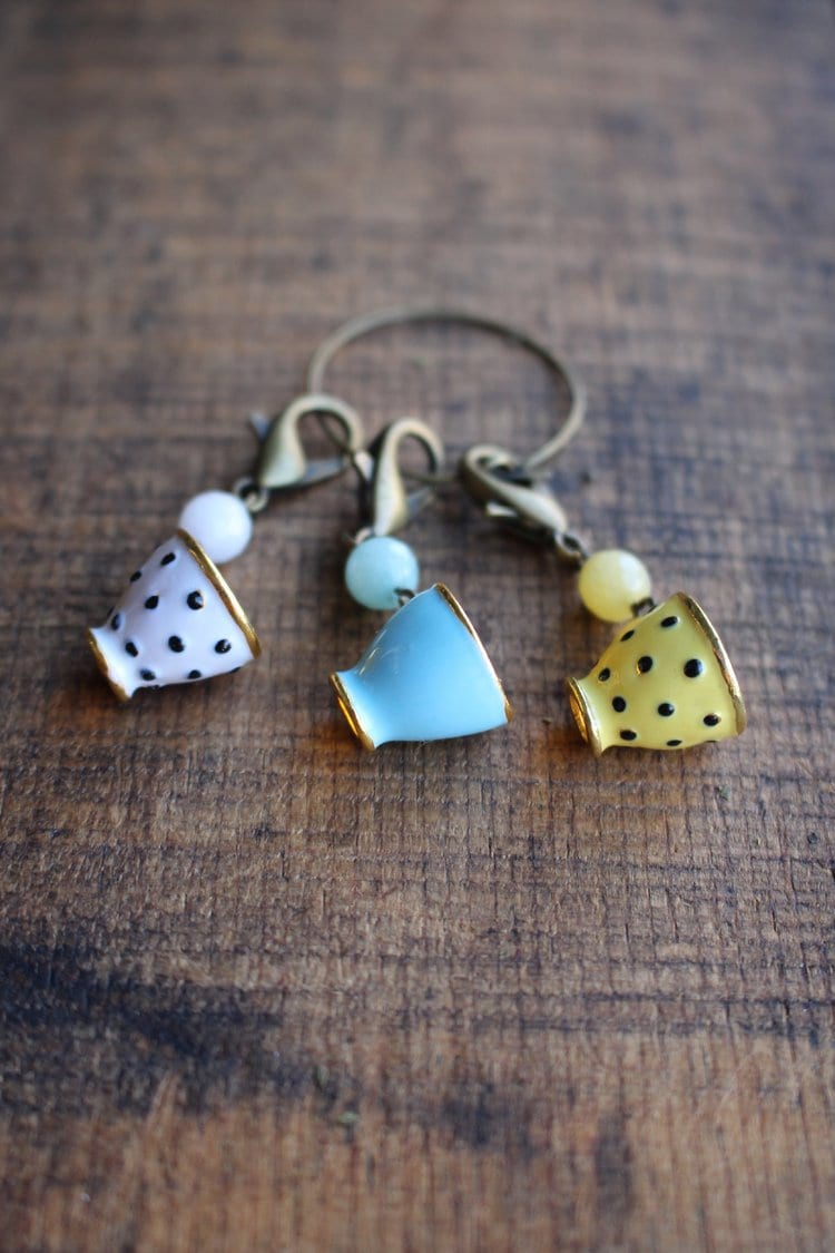 Stitch Markers • Teacup Progress Keeper Trio • Knitting Gift for Grandma