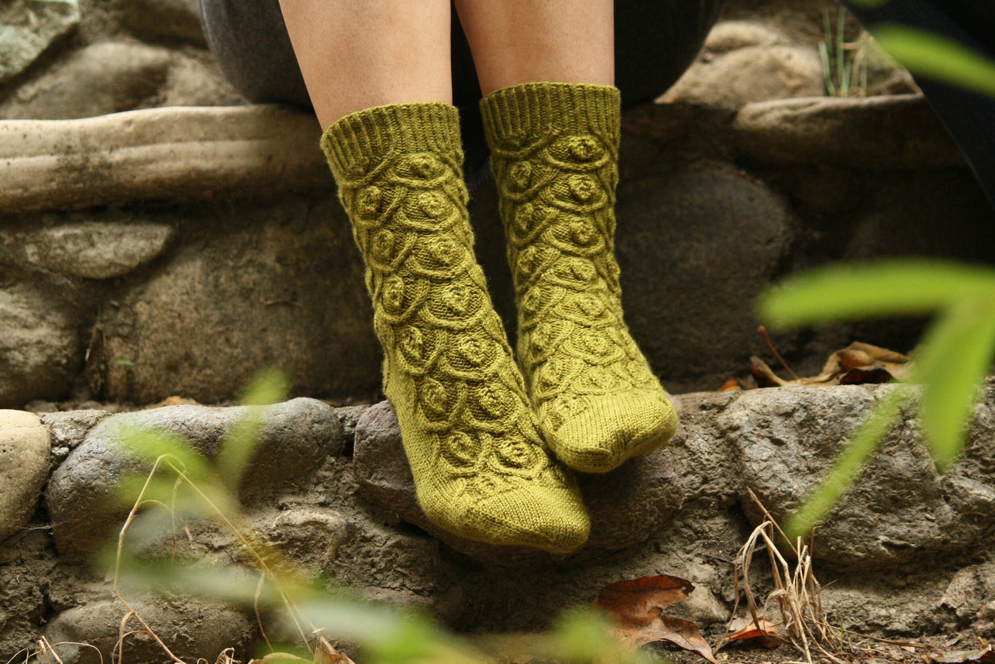 Nature Inspired Socks Knitting Pattern • Ivy Trellis Socks • Intermediate Knit Pattern PDF