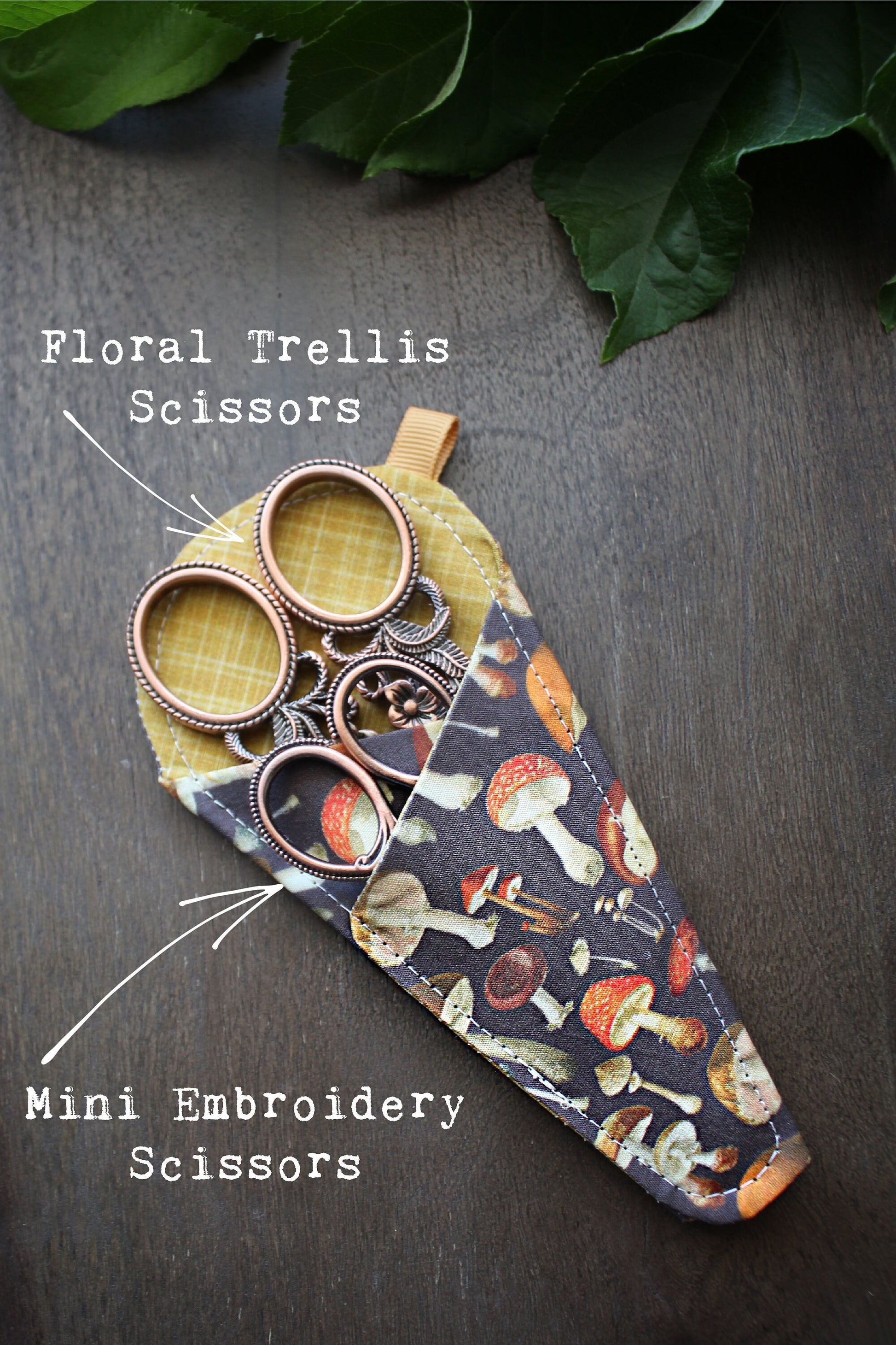 Toadstool Scissor Sleeve • Handsewn Case for Embroidery Scissors with Magnet and Pocket • Handmade Quilting Gift