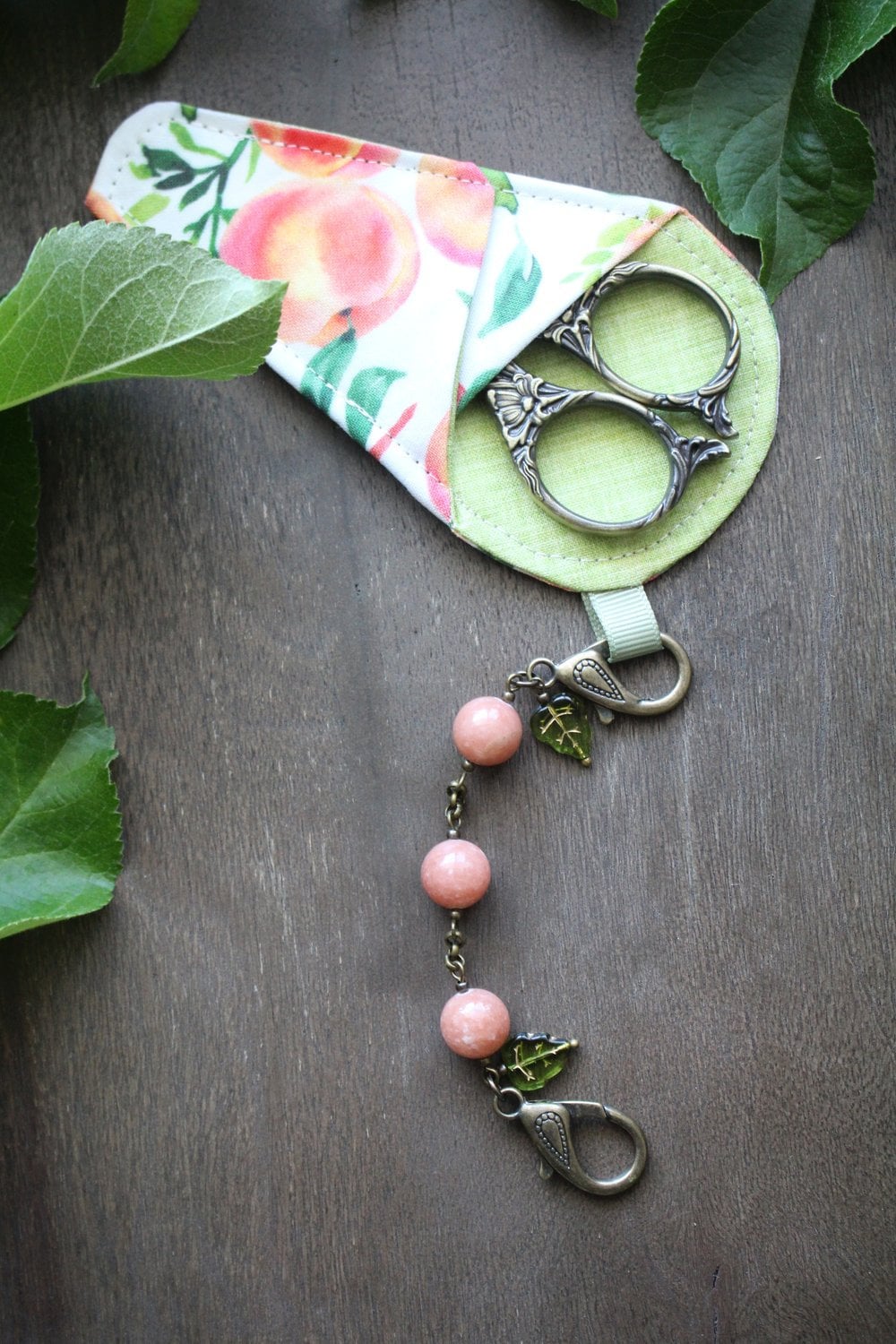 Summer Peach Scissor Chain • Fruit Theme Accessory for Embroidery Scissors • Handmade Sewing Gift • Unique Gift for Quilters