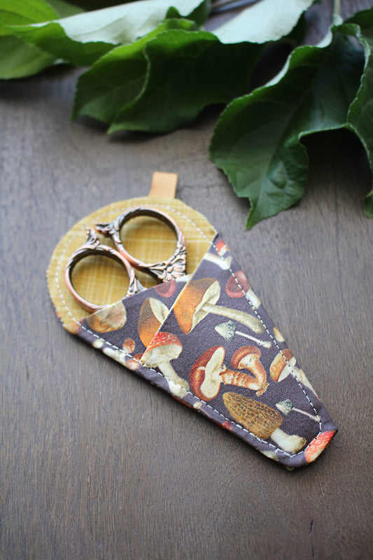 Toadstool Scissor Sleeve • Handsewn Case for Embroidery Scissors with Magnet and Pocket • Handmade Quilting Gift