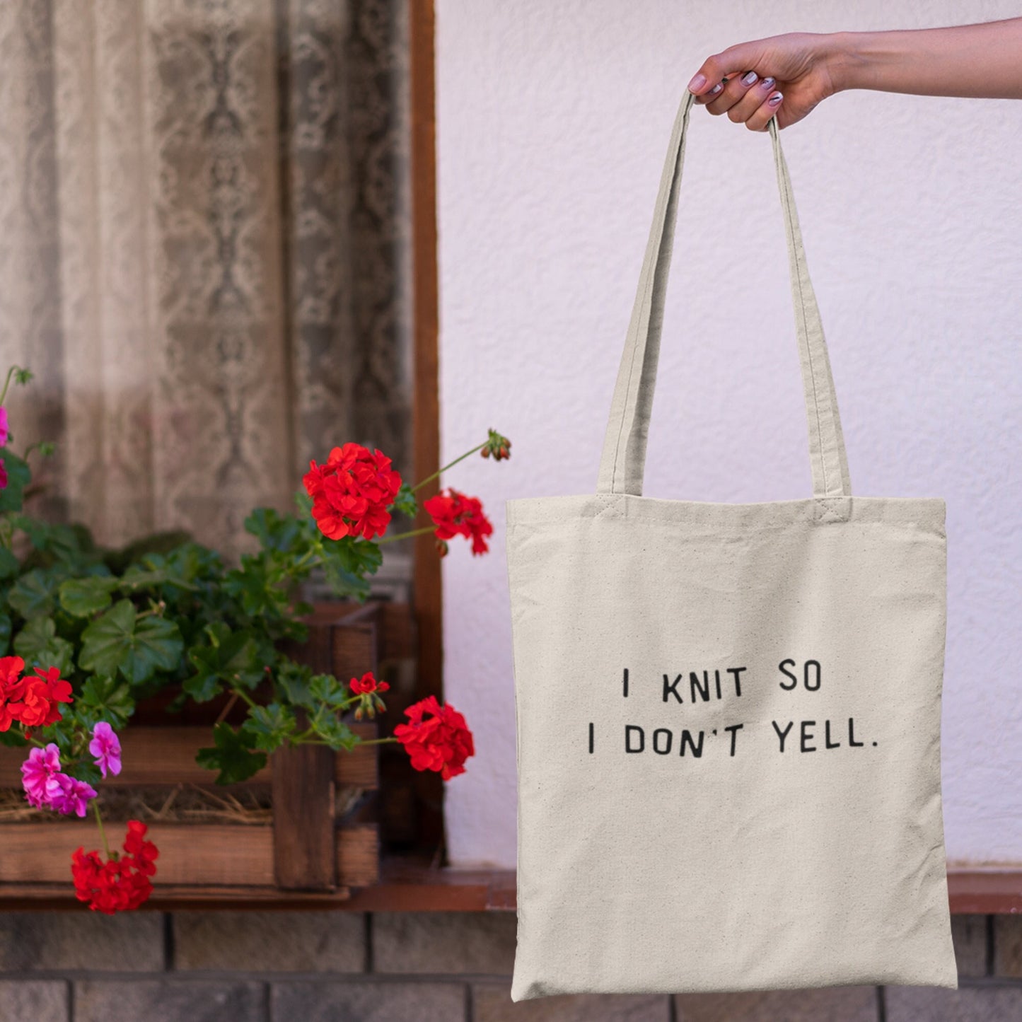 "I Knit So I Don't Yell" Tote