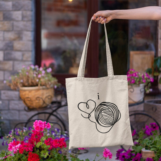 Craft Project Bag • "I Heart Yarn" Tote • Cotton Canvas Yarn Bag • Gift For Knitter or Crocheter