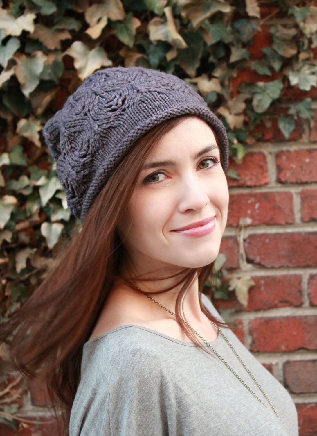Slouchy Lace Leaf Hat Pattern • Plum Tree Slouch Knitting Pattern PDF • Intermediate Knit Pattern