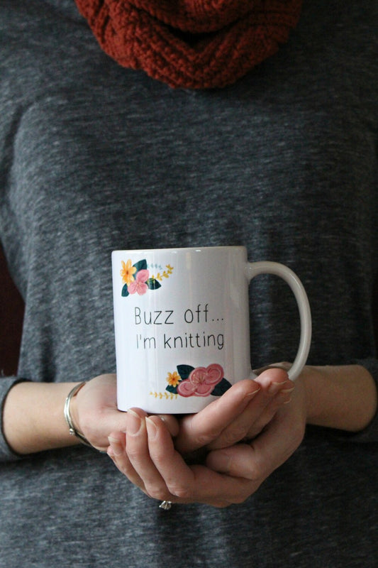 "Buzz Off, I'm Knitting" Mug