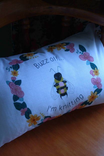 "Buzz Off, I'm Knitting" Pillow