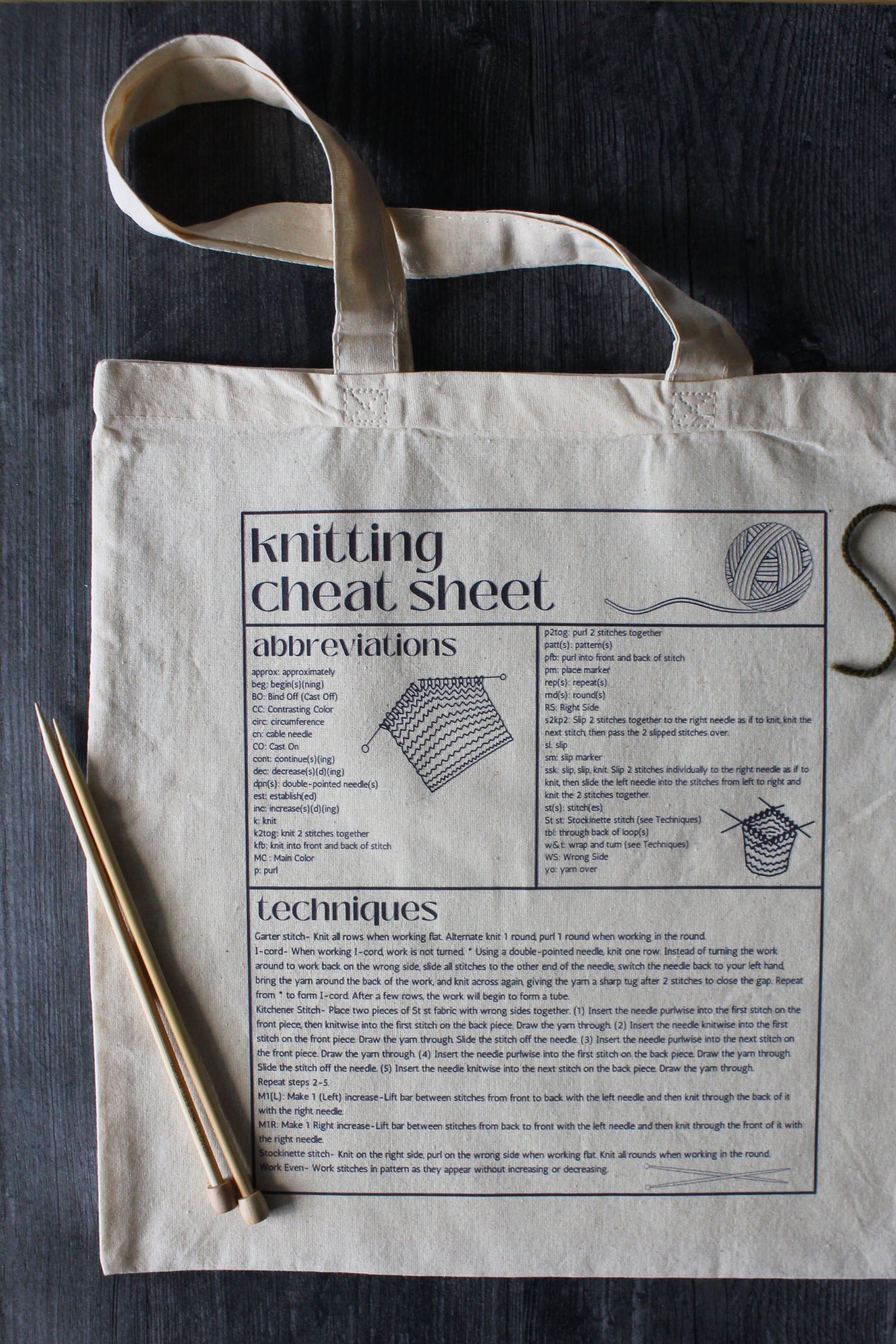 Knitting Cheat Sheet Tote