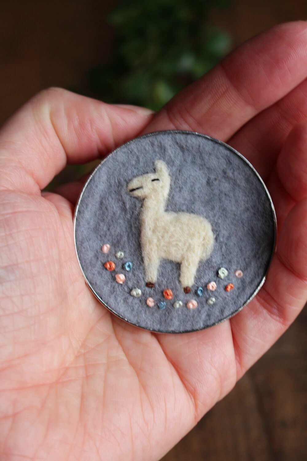 Embroidered Llama Brooch