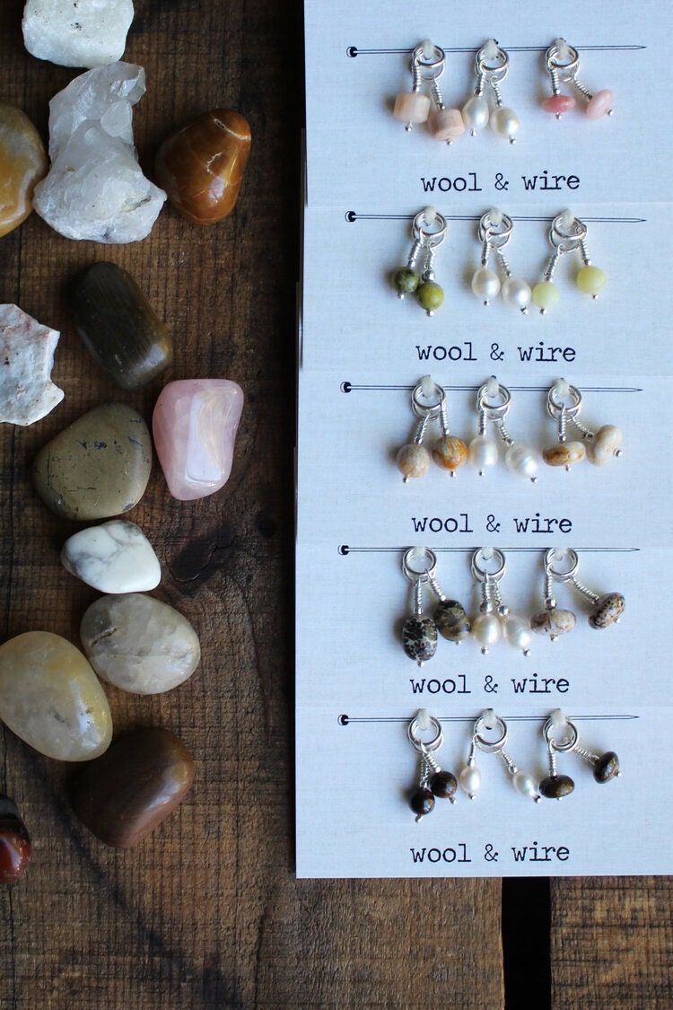 WOOL & WIRE Mini Gemstone & Pearl Stitch Markers (Set of 6)