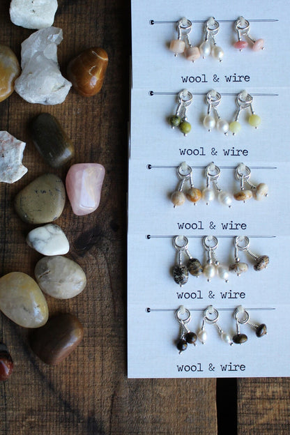 WOOL & WIRE Mini Gemstone & Pearl Stitch Markers (Set of 6)