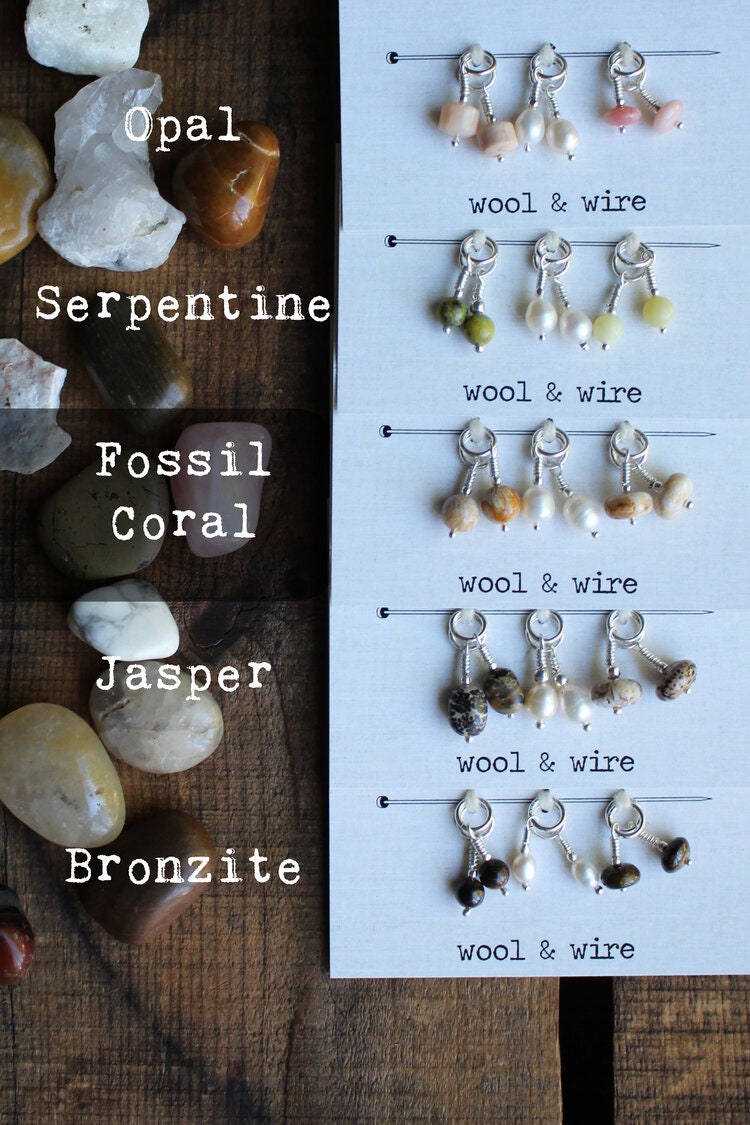 WOOL & WIRE Mini Gemstone & Pearl Stitch Markers (Set of 6)