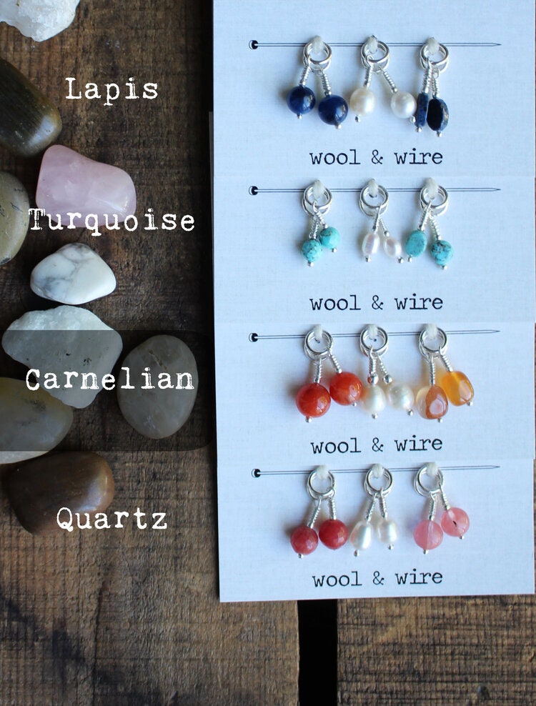 WOOL & WIRE Mini Gemstone & Pearl Stitch Markers (Set of 6)