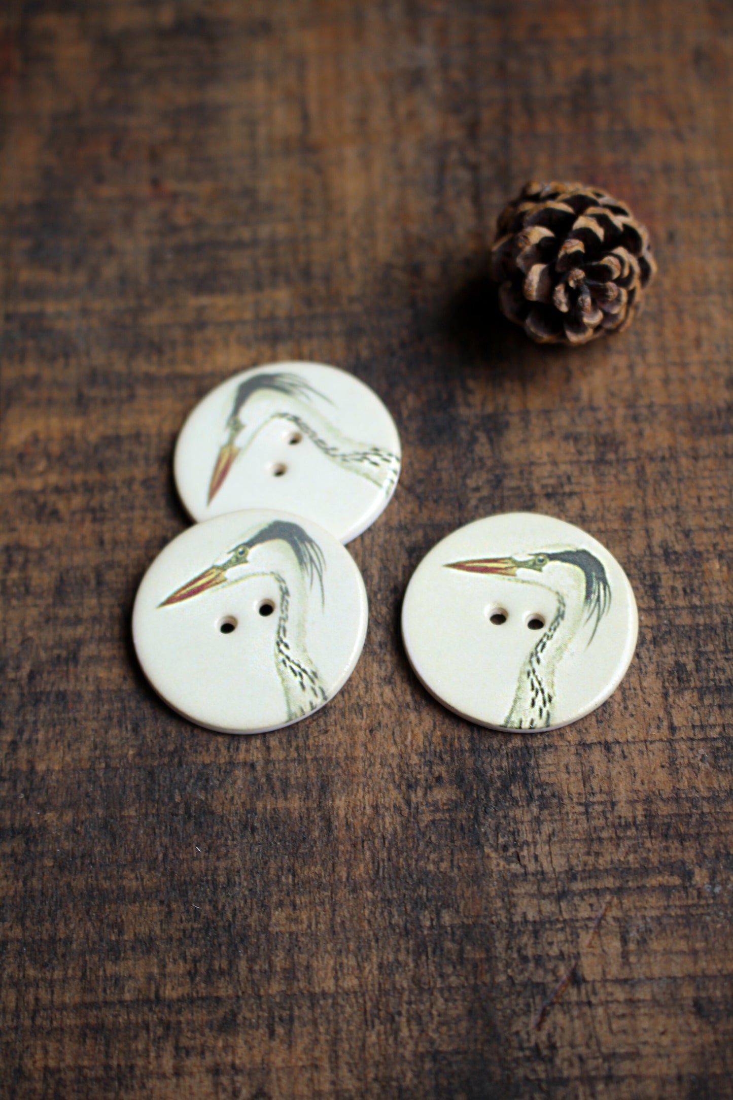 Stork Ceramic Bird Buttons