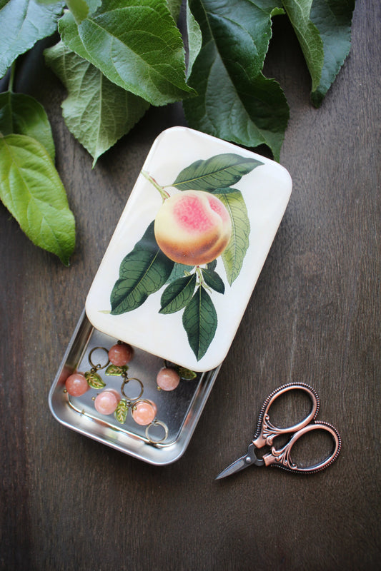 Summer Peach Stitch Marker Tin