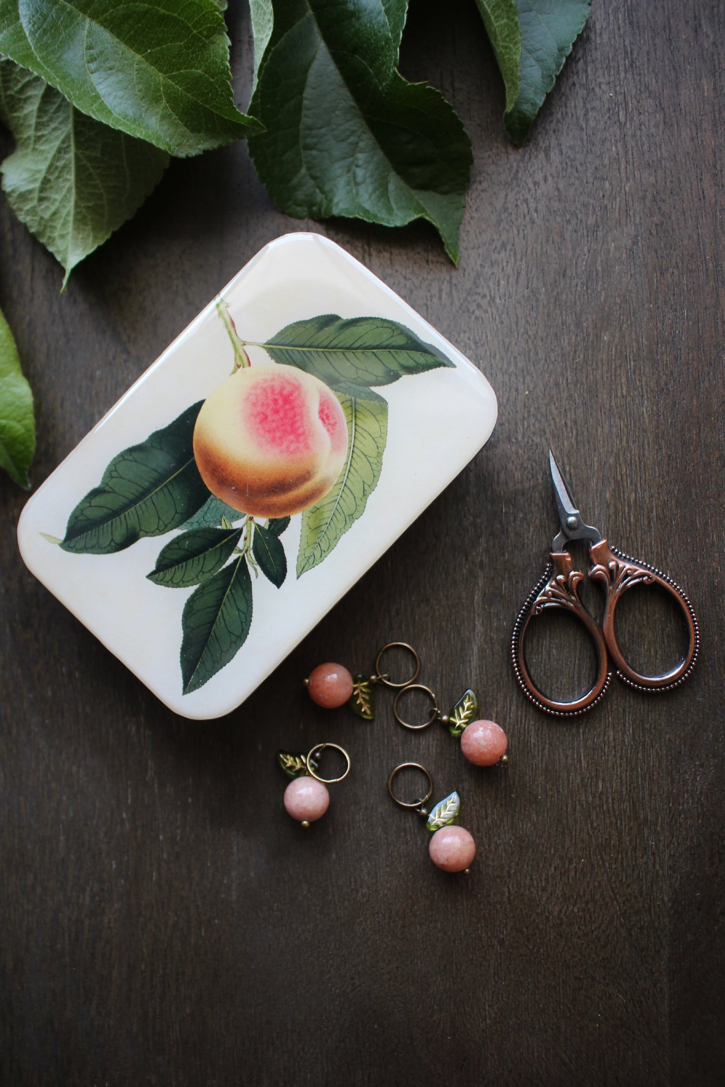 Summer Peach Stitch Marker Tin