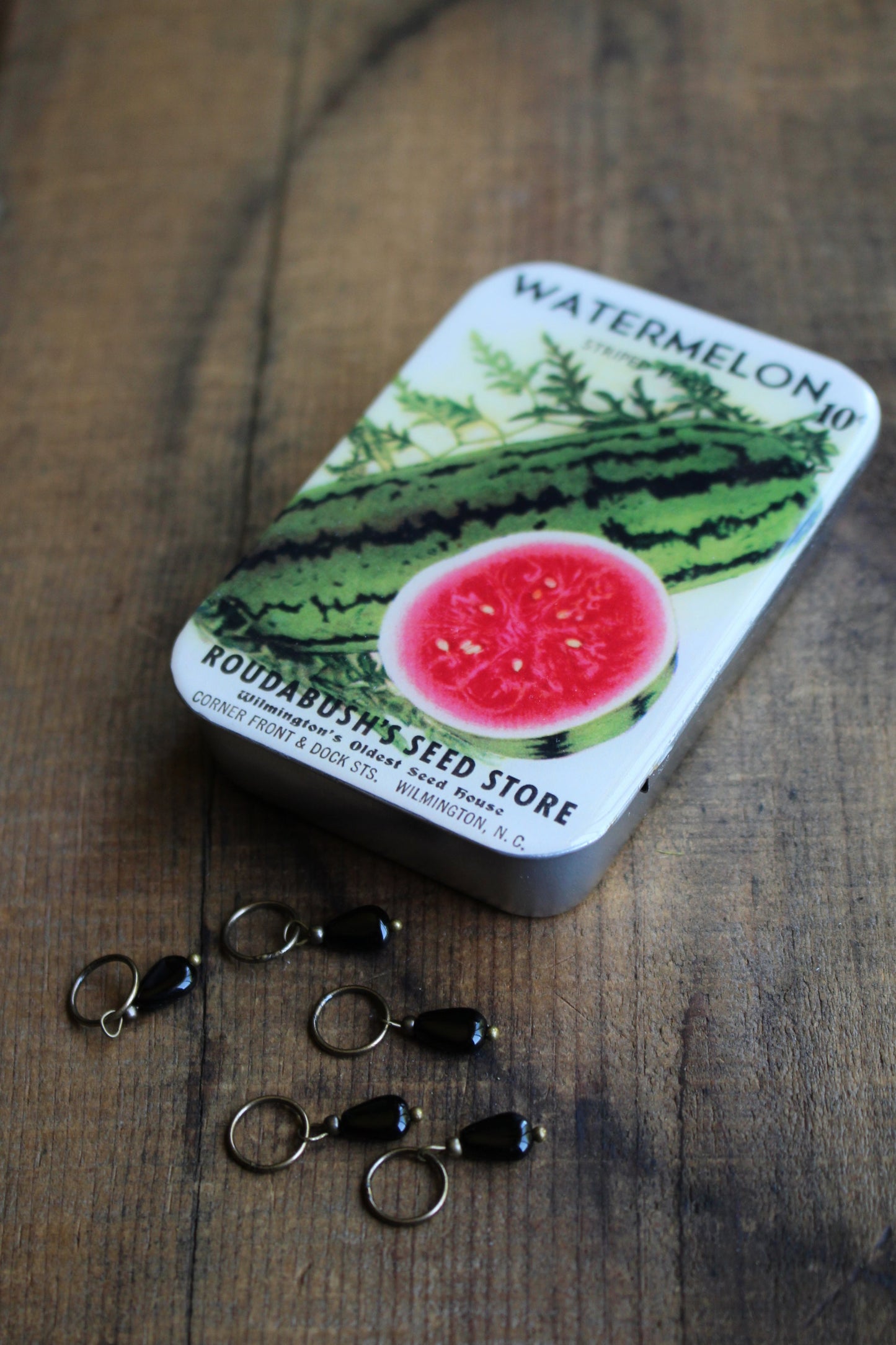 Watermelon Seed Stitch Marker Tin