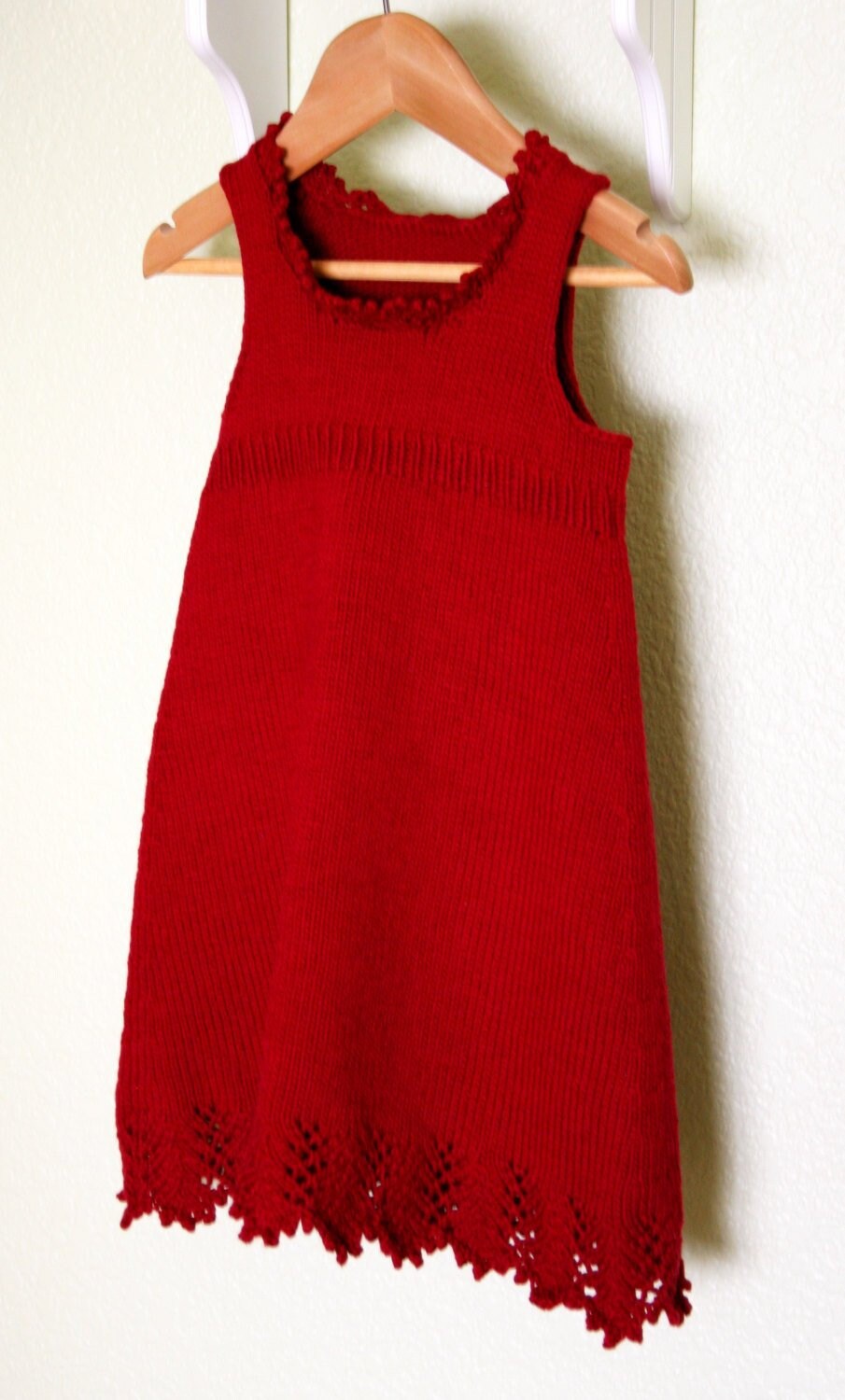 Children's Dress Knitting Pattern with Lace Hem and Neckline • Very Cherry Knitting Pattern PDF • Intermediate Knit Pattern