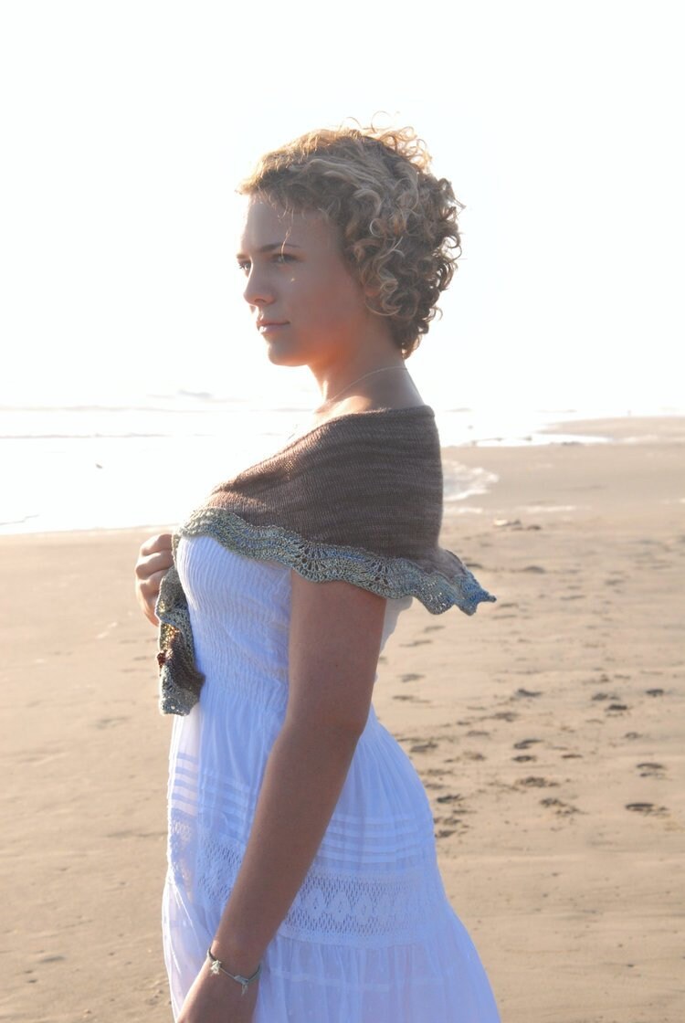 Lace Bordered Crescent Shawl Pattern • Sand and Sea Shawlette Knitting Pattern PDF • Intermediate Knit Pattern