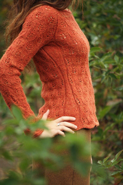 Long Sleeve, Lace Leaf Pullover Knitting Pattern for Women • Autumn's End Knitting Pattern PDF • Intermediate Knit Pattern