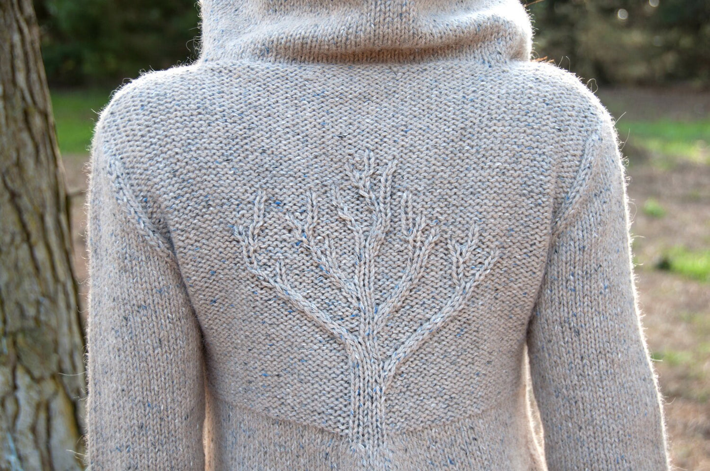 Hooded Tree Motif Cardigan Pattern • Bare Branches Knitting Pattern PDF • Intermediate Knit Pattern