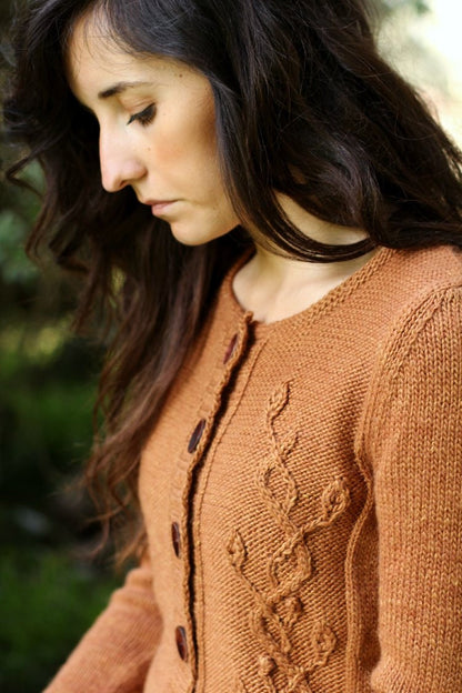 Cabled Leafy Buttoned Cardigan Pattern • Flourish Knitting Pattern PDF • Intermediate Knit Pattern