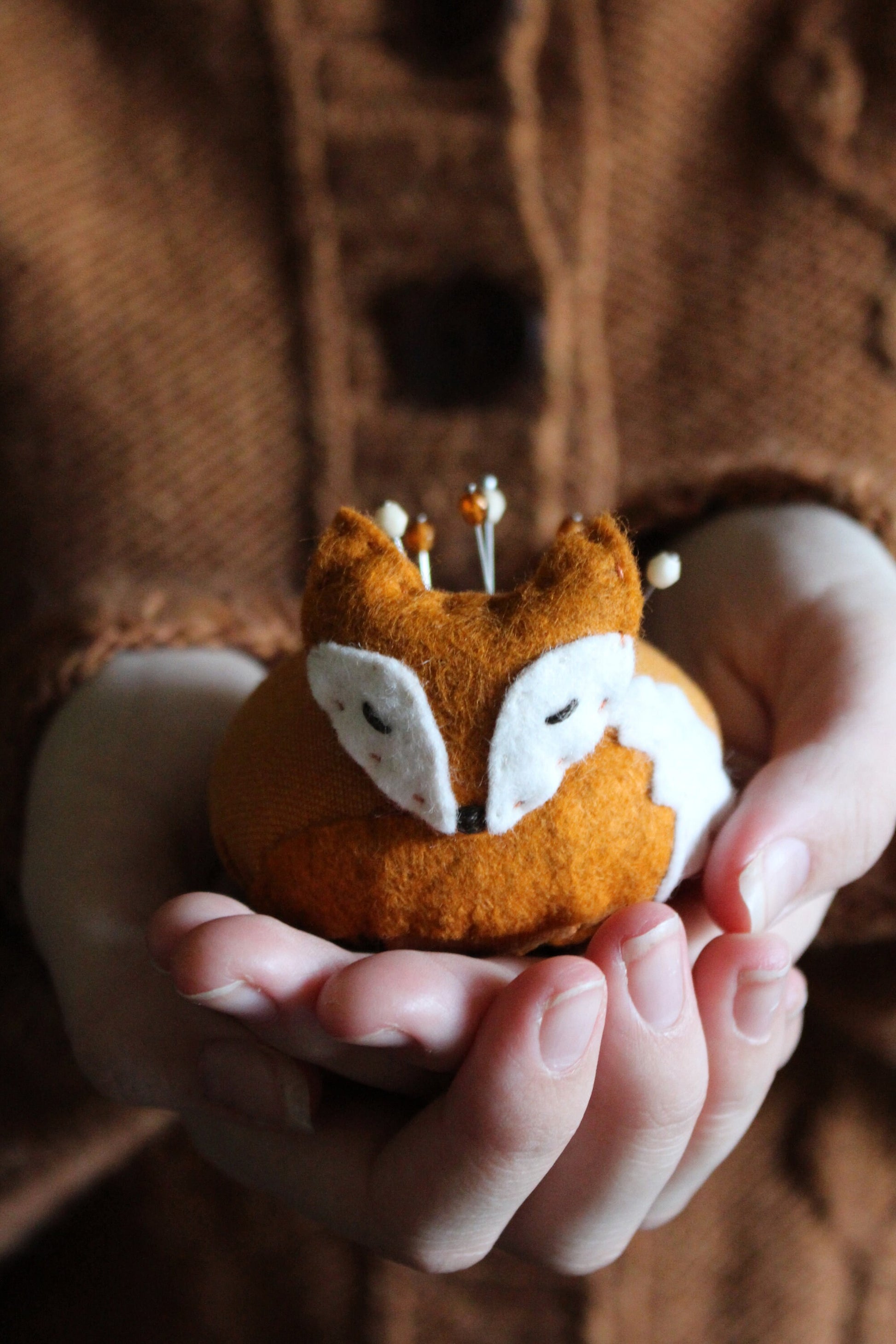 Easy Sewing Kit • Sleepy Fox Pincushion Ready-to-Sew KIT Materials and Instructions • Gift for Sewists // Gift for Crafty Kids