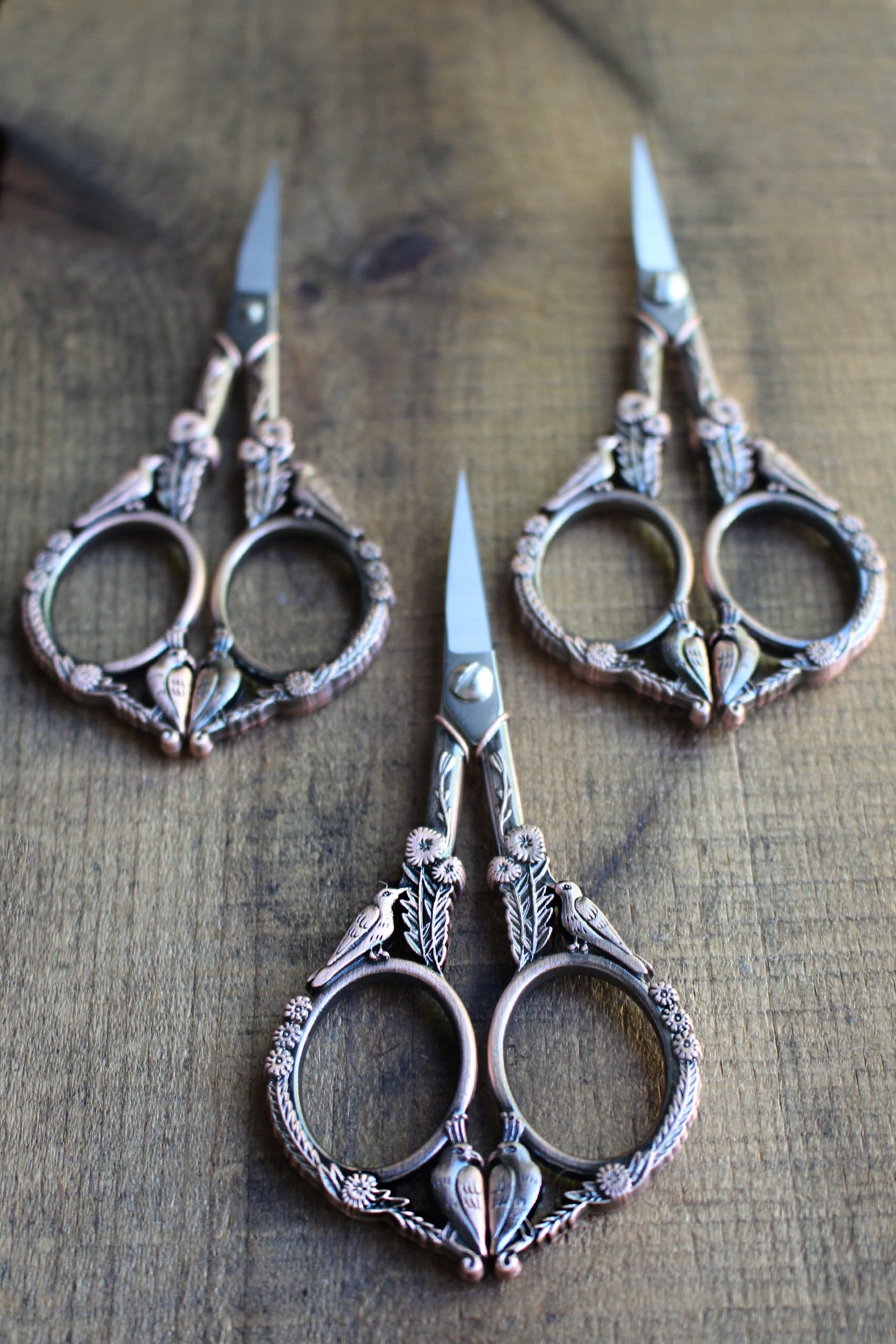 Feathered Friends Embroidery Scissors in antique copper