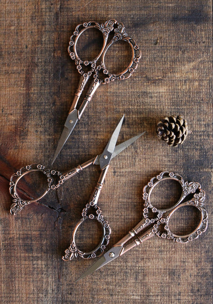 Victorian Scrollwork Scissors in antique copper
