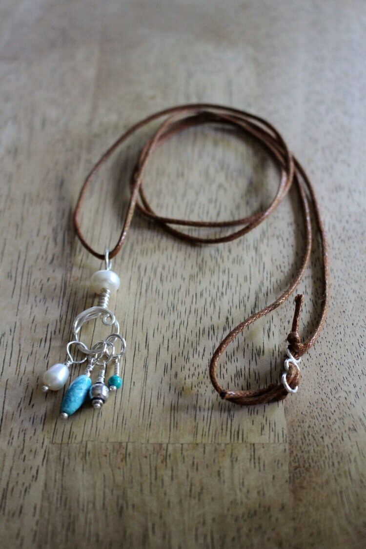 Jewelry for Knitters • Wool & Wire / Original Stitch Marker Necklace with Turquoise and Pearls • Unique Knitting Gift for Women