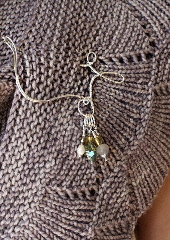 Shawl Pin for Knitters • Wool & Wire / Stitch Marker Shawl Pin • Unique Knitting Gift for Women