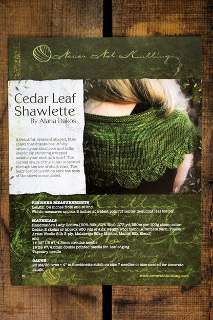 Shawlette Knitting Pattern • Cedar Leaf Shawlette Printed Knitting Pattern • Knitting Pattern Gift