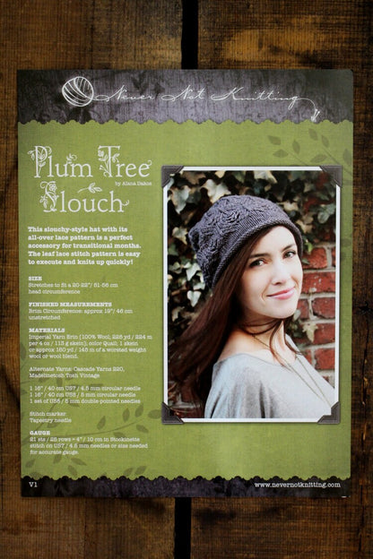 Slouch Hat Knitting Pattern • Plum Tree Slouch Printed Knitting Pattern • Knitting Pattern Gift
