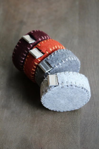 Felt Sewing Tape Measure • Hand-Stitched Woolen Tape Measures • Minimalist Sewing Accessories in Grey, Rust and Purple • Gift for Seamstress