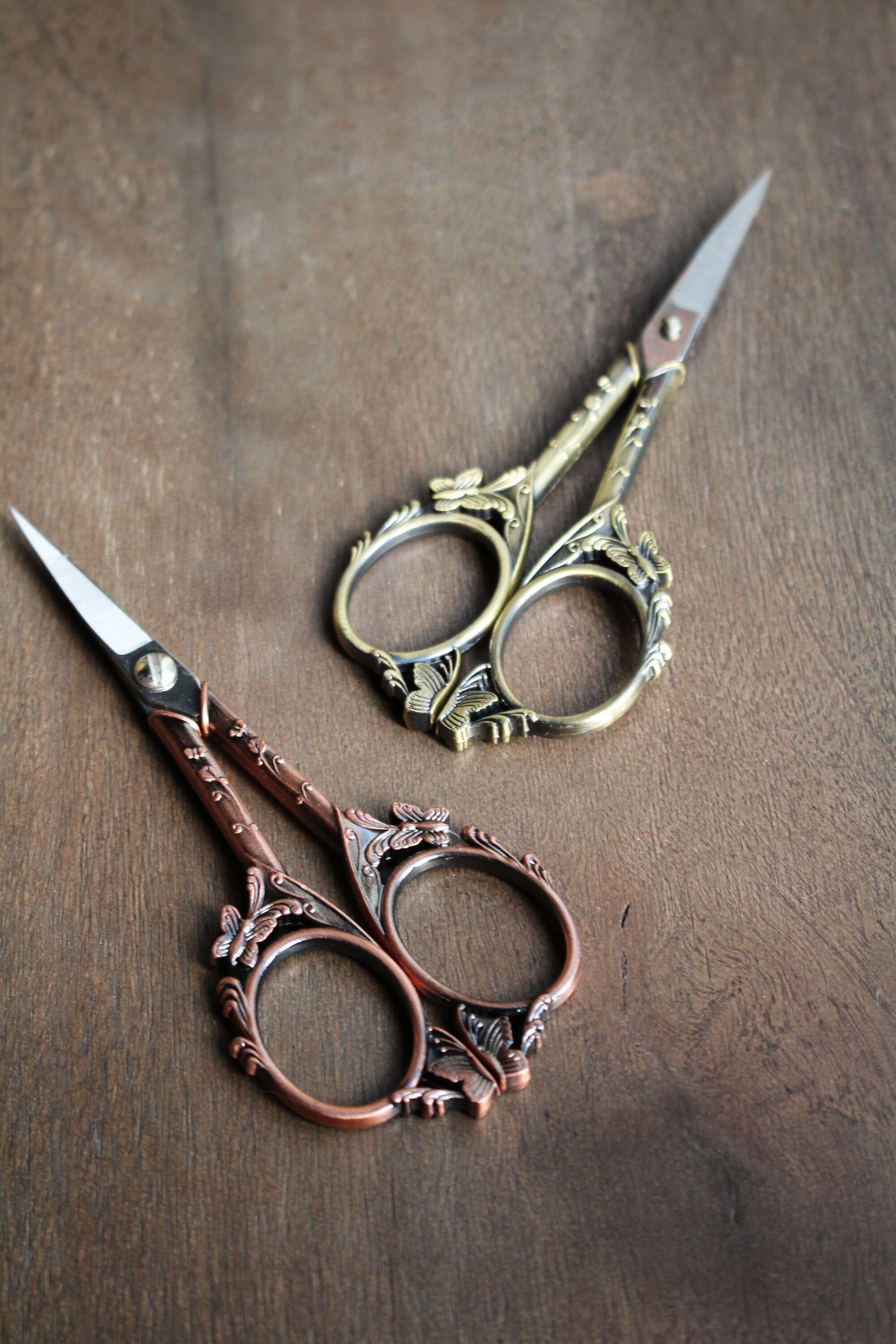 Butterfly Embroidery Scissors • Elegant Garden Theme Quilting Scissors in Antique Copper or Gold Finish • Gift for Quilters and Embroiderers