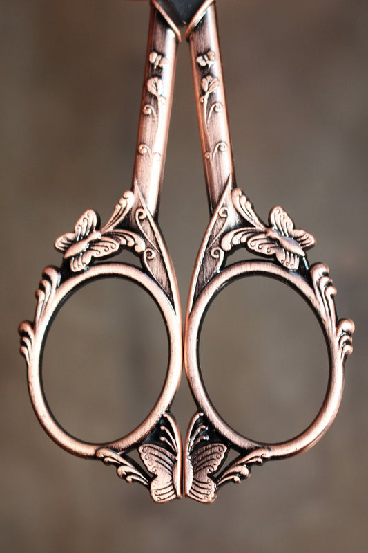 Butterfly embroidery scissors in antique copper