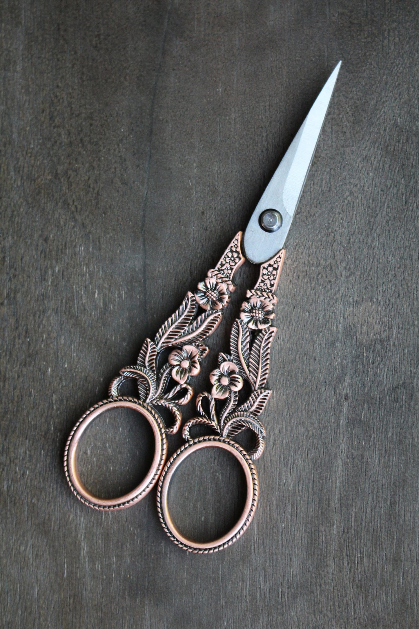Floral Trellis Embroidery Scissors in antique copper